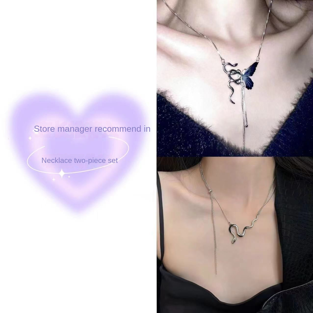 Feng Shui Necklace Asymmetric Spirit Snake Butterfly Tassel Necklace Clavicle Chain