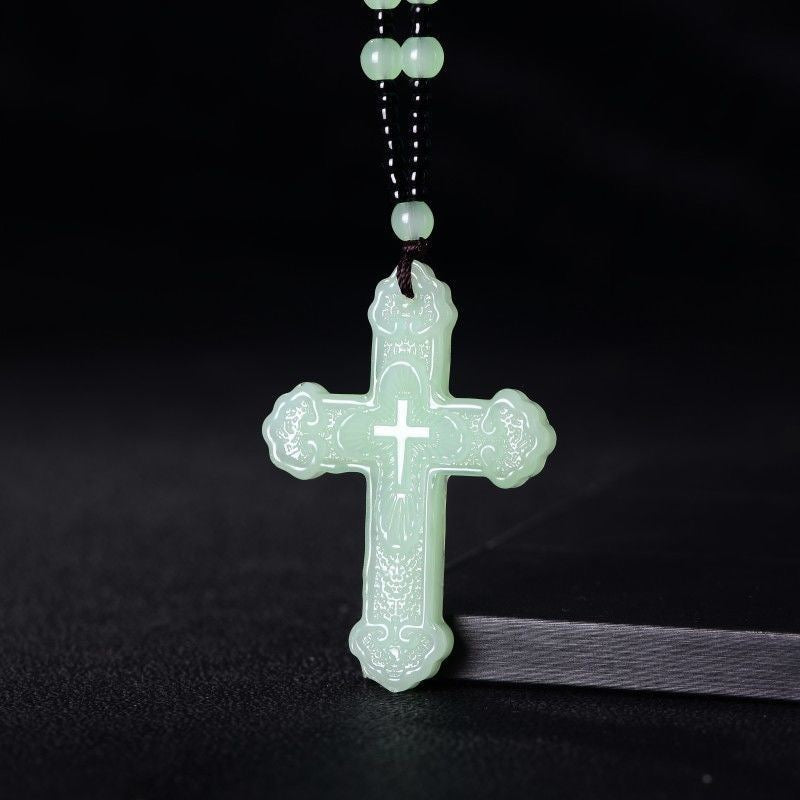 Metaphysical Cross White Jade Pendant