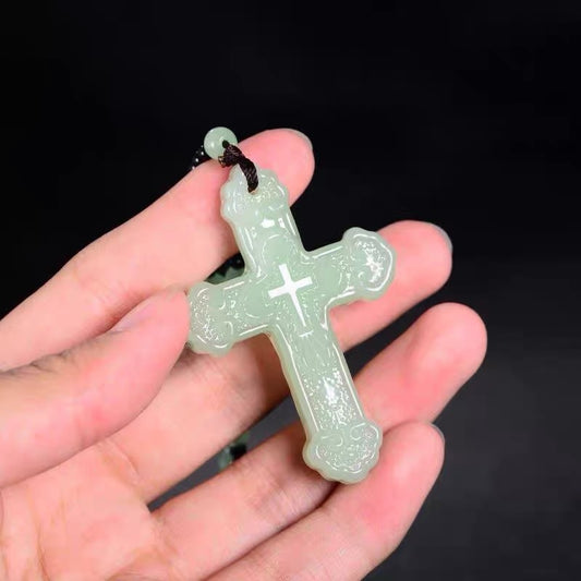 Metaphysical Cross White Jade Pendant