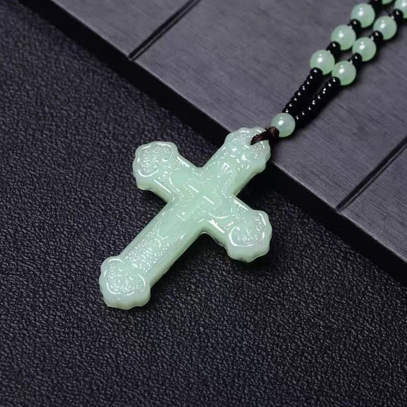 Metaphysical Cross White Jade Pendant