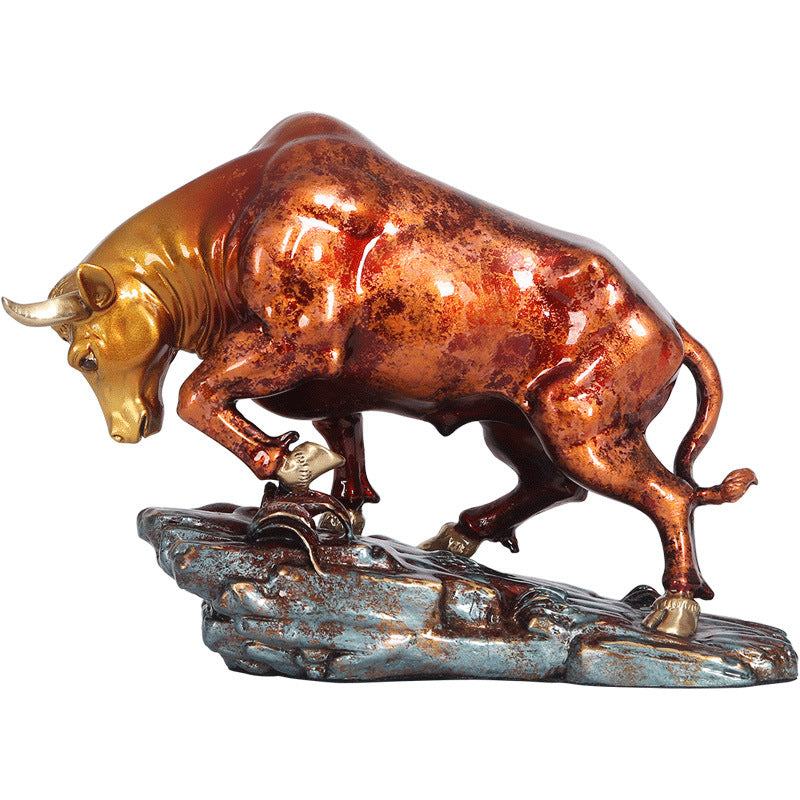 Feng Shui ornament, colored copper and copper bull ornament, pioneering cow ornament