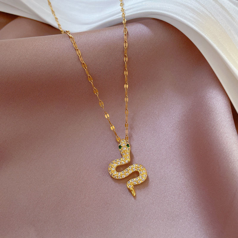 Feng Shui Necklace Titanium Steel Color Retaining Cute Rattlesnake Recurrent Fate Year Good Luck Snake Simulated Snakes Zodiac Necklace Female